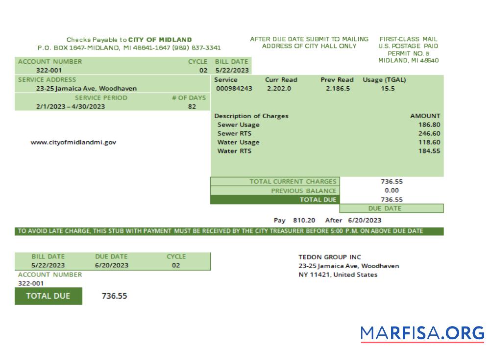 Realistic Michigan water utility business bill, SCR sample